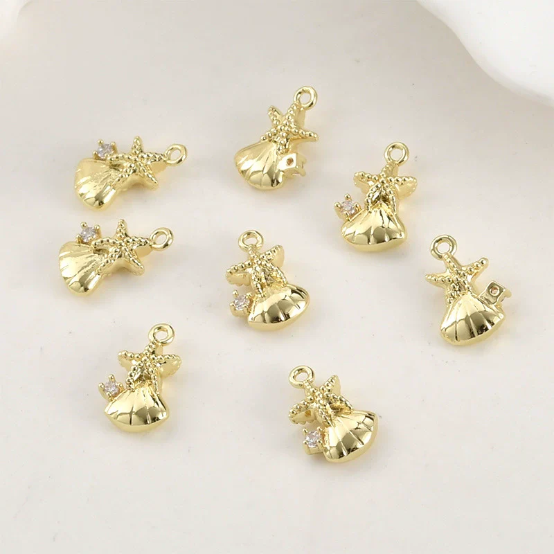 Jewelry Accessories Copper 14K Goldplated Oceanthemed Shell Starfish Coconut Tree Zircon Inlaid Diy Handmade - Image 10