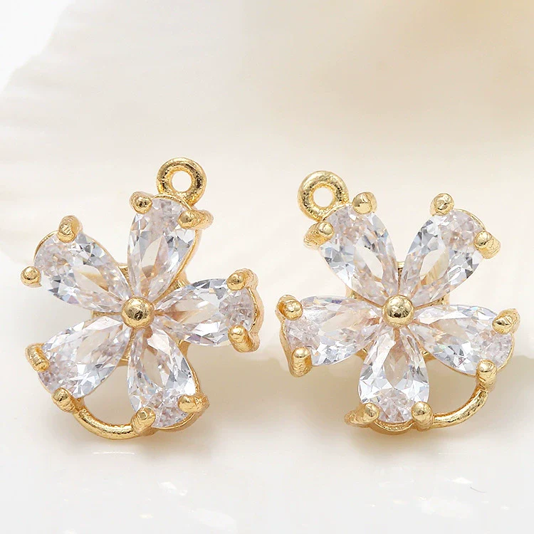 Jewelry Accessories Copper Electroplated 14K Gold Inlaid Zircon Bow And Fivepetal Flower Double Hanging Connector - Image 3