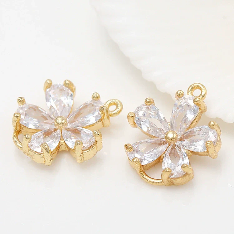 Jewelry Accessories Copper Electroplated 14K Gold Inlaid Zircon Bow And Fivepetal Flower Double Hanging Connector - Image 4