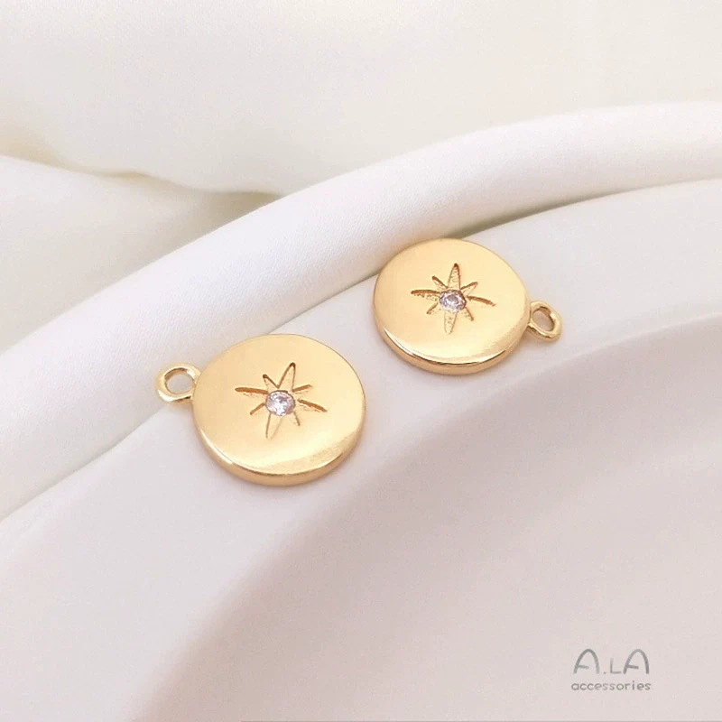 Jewelry Accessories Copper Pendant Handmade Inlaid Zircon With Hirback Pattern 14K Gold Plated - Image 2