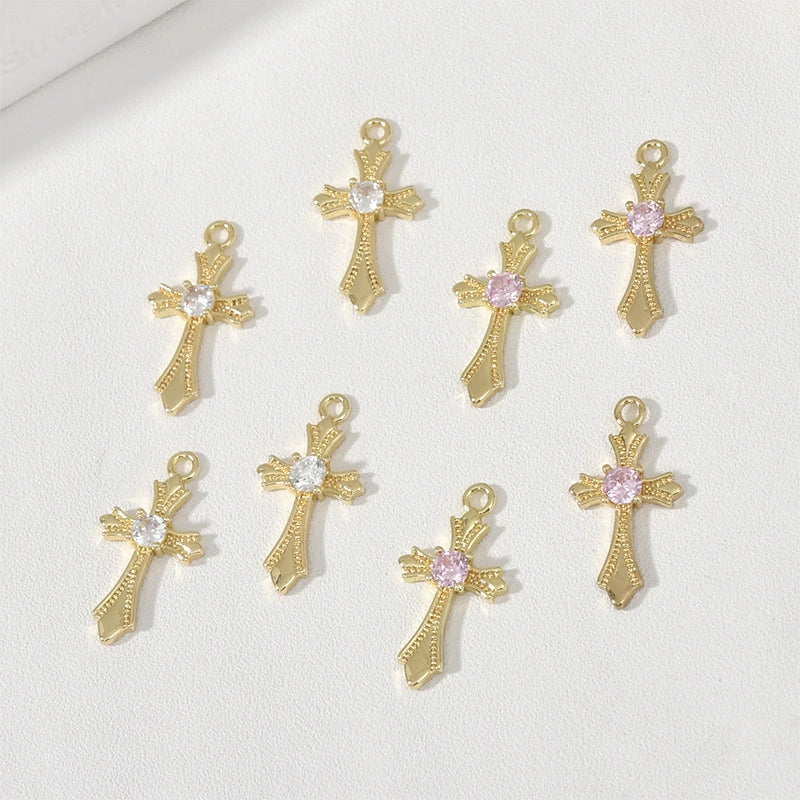 Jewelry Accessories Copper Retro Cross Flower Zircon Electroplating Color Resistant Pendant Bracelet Necklace Earrings - Image 3