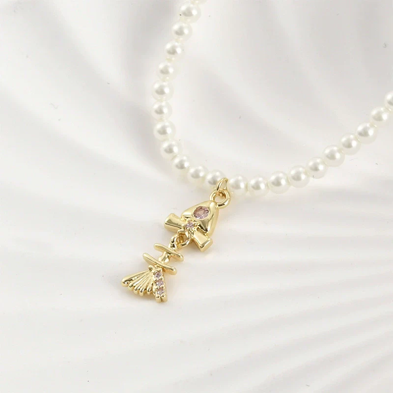 Jewelry Accessories Copper Small Fish Bone Pendant Electroplated With Fine Powder Zirconium And Pearl For Diy - Image 3