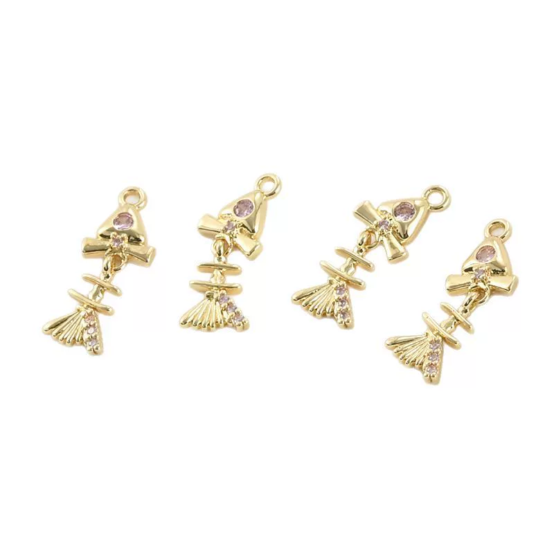 Jewelry Accessories Copper Small Fish Bone Pendant Electroplated With Fine Powder Zirconium And Pearl For Diy - Image 5