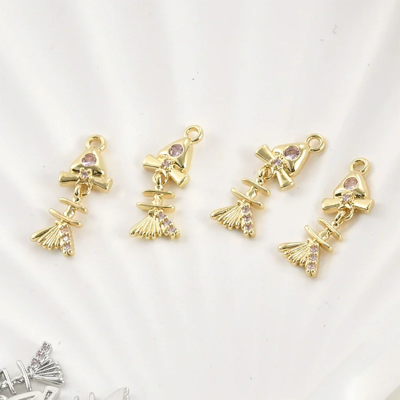 Jewelry Accessories Copper Small Fish Bone Pendant Electroplated With Fine Powder Zirconium And Pearl For Diy - Image 6