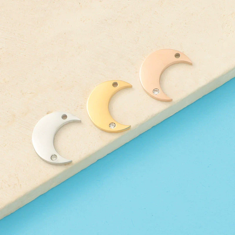 Jewelry Accessories Mirror Titanium Steel And Stainless Steel With Diamond Moon Fine Polishing Fashion Natural Bracelet Necklace Pendant