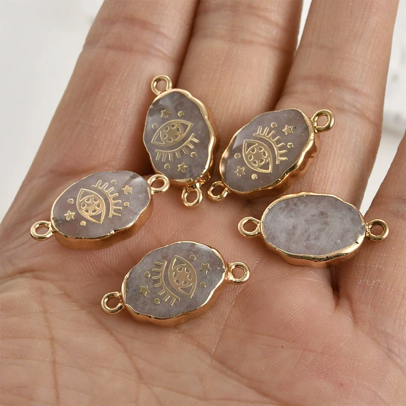 Jewelry Accessories Natural Crystal Jade Double Hanging Oval Copper Goldplated Pendant Diy Handmade Bracelet Necklace Connection - Image 10