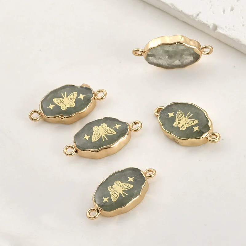 Jewelry Accessories Natural Crystal Jade Double Hanging Oval Copper Goldplated Pendant Diy Handmade Bracelet Necklace Connection - Image 15