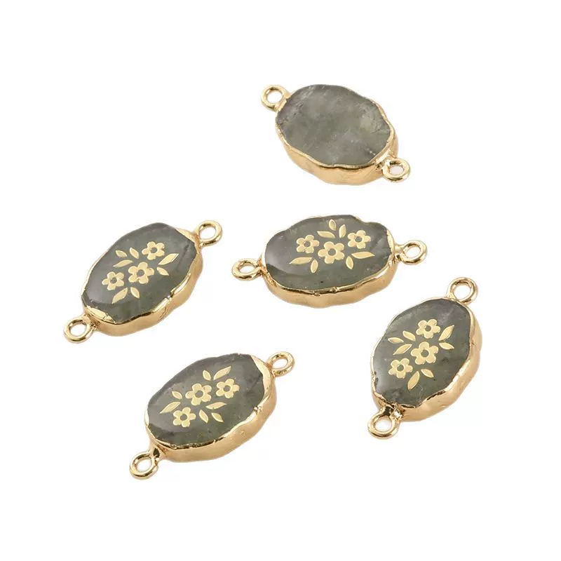 Jewelry Accessories Natural Crystal Jade Double Hanging Oval Copper Goldplated Pendant Diy Handmade Bracelet Necklace Connection - Image 5