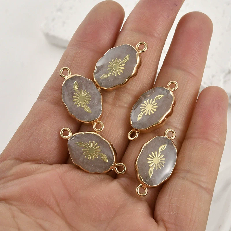 Jewelry Accessories Natural Crystal Jade Double Hanging Oval Copper Goldplated Pendant Diy Handmade Bracelet Necklace Connection - Image 9