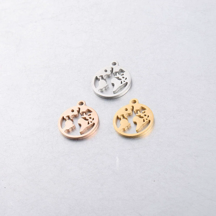 Jewelry Accessories Pendant Stainless Steel Geometric World Map Round Hollow Mirror Finish Polishing