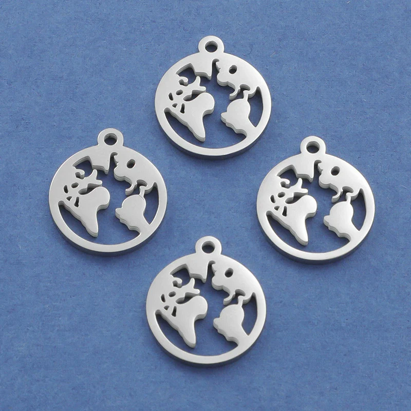 Jewelry Accessories Pendant Stainless Steel Geometric World Map Round Hollow Mirror Finish Polishing - Image 2