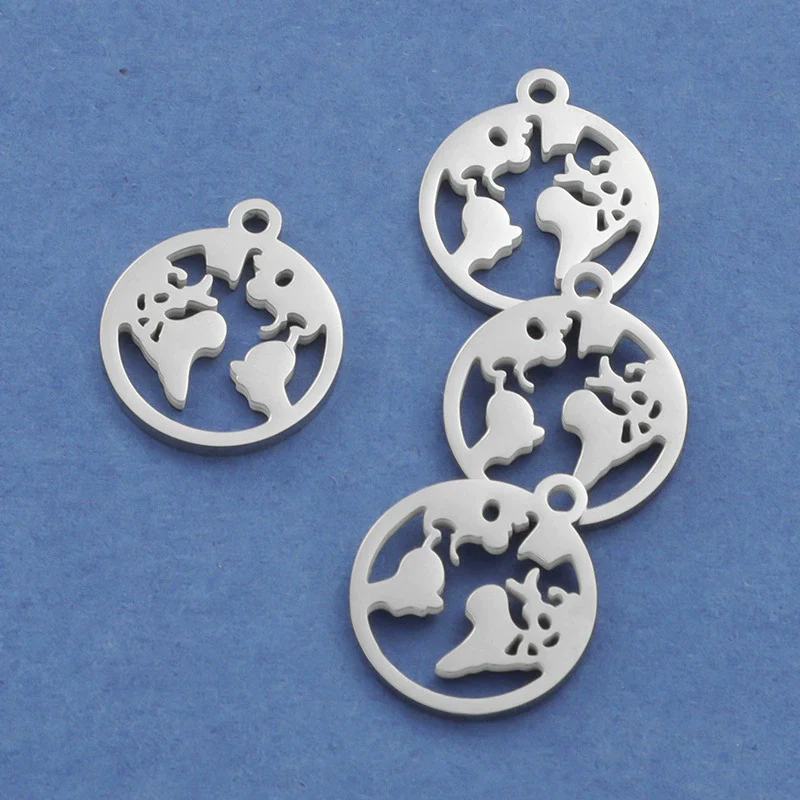 Jewelry Accessories Pendant Stainless Steel Geometric World Map Round Hollow Mirror Finish Polishing - Image 3