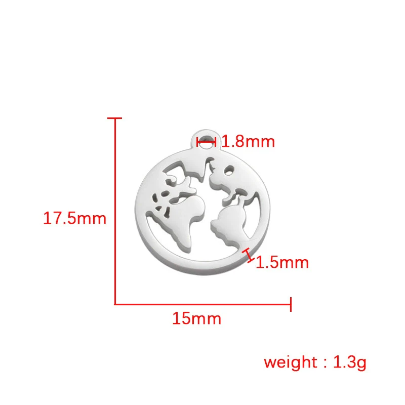 Jewelry Accessories Pendant Stainless Steel Geometric World Map Round Hollow Mirror Finish Polishing - Image 4