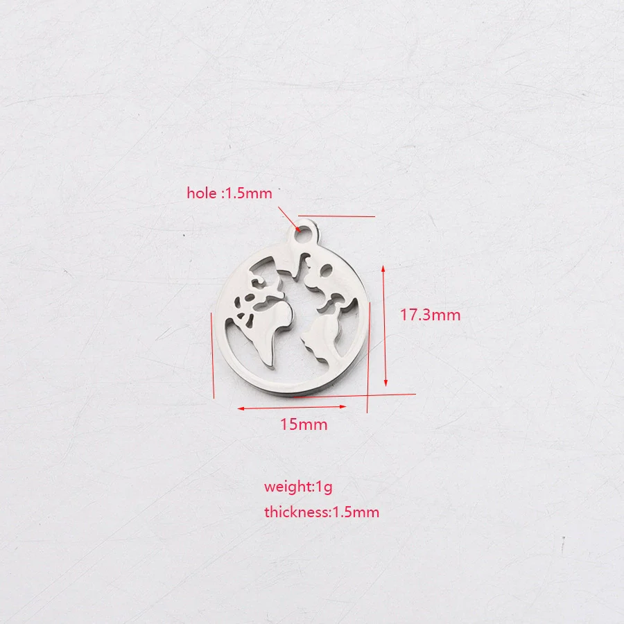 Jewelry Accessories Pendant Stainless Steel Geometric World Map Round Hollow Mirror Finish Polishing - Image 5
