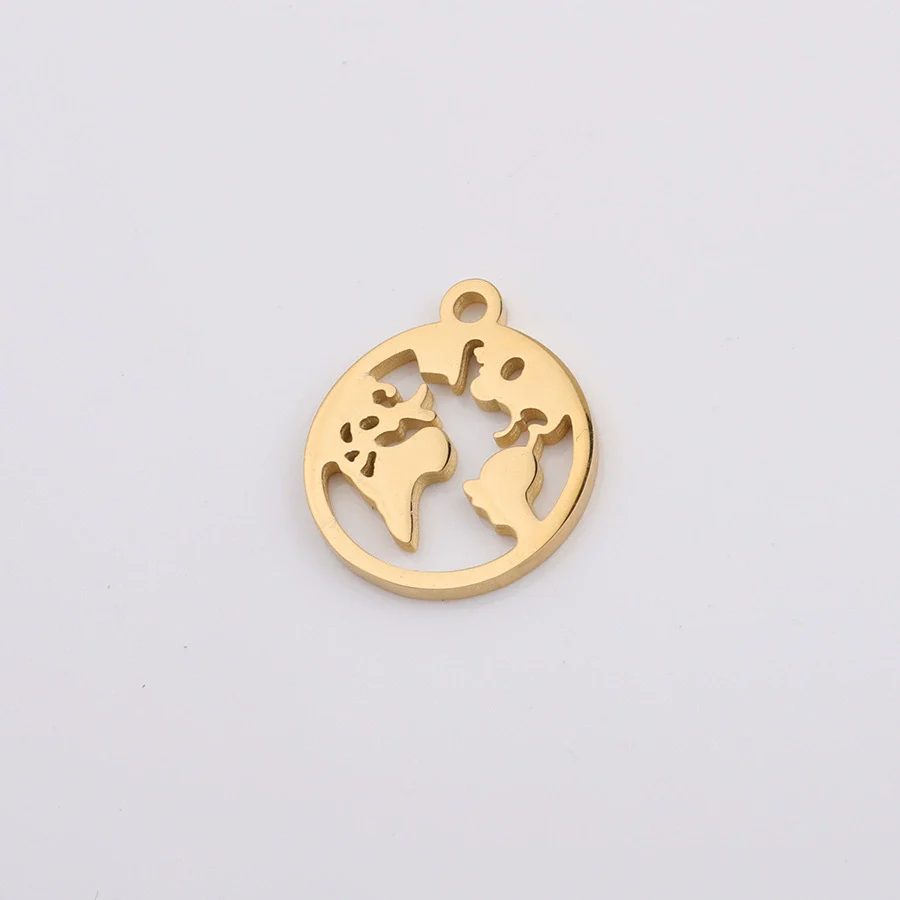 Jewelry Accessories Pendant Stainless Steel Geometric World Map Round Hollow Mirror Finish Polishing - Image 6