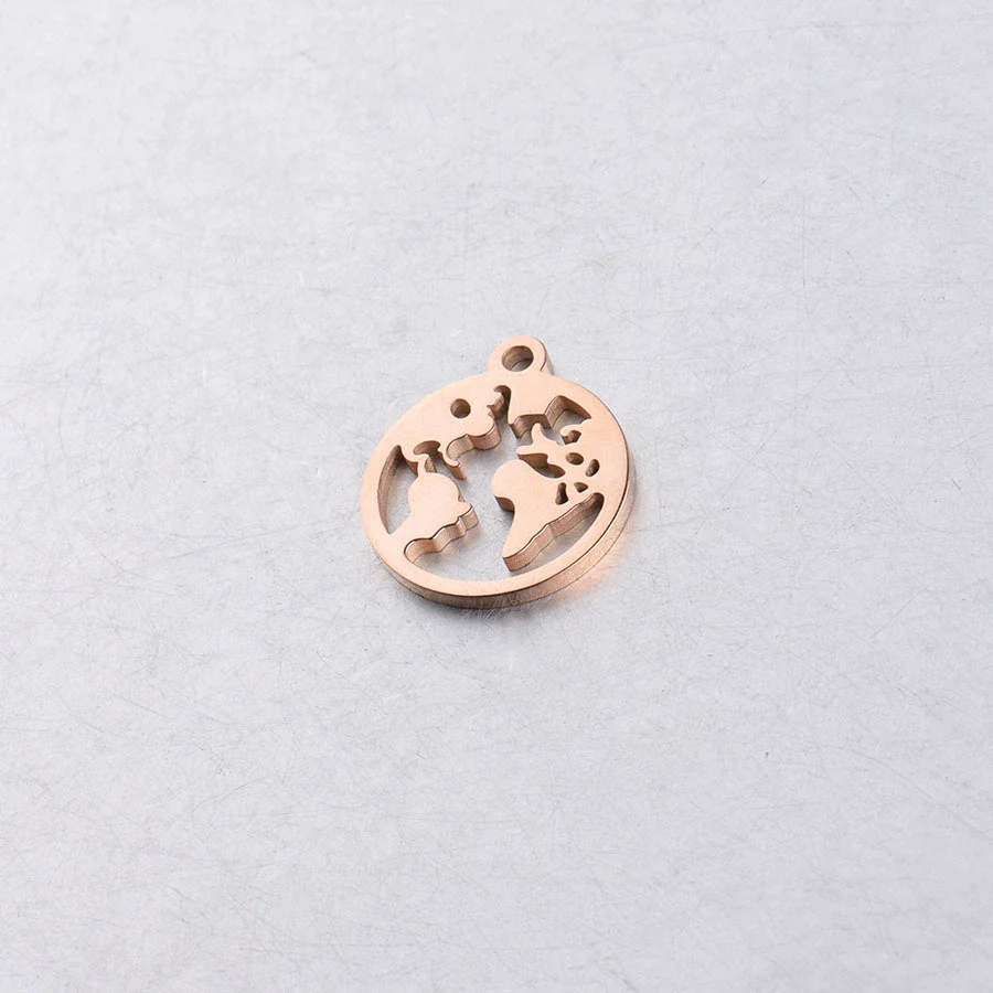 Jewelry Accessories Pendant Stainless Steel Geometric World Map Round Hollow Mirror Finish Polishing - Image 7