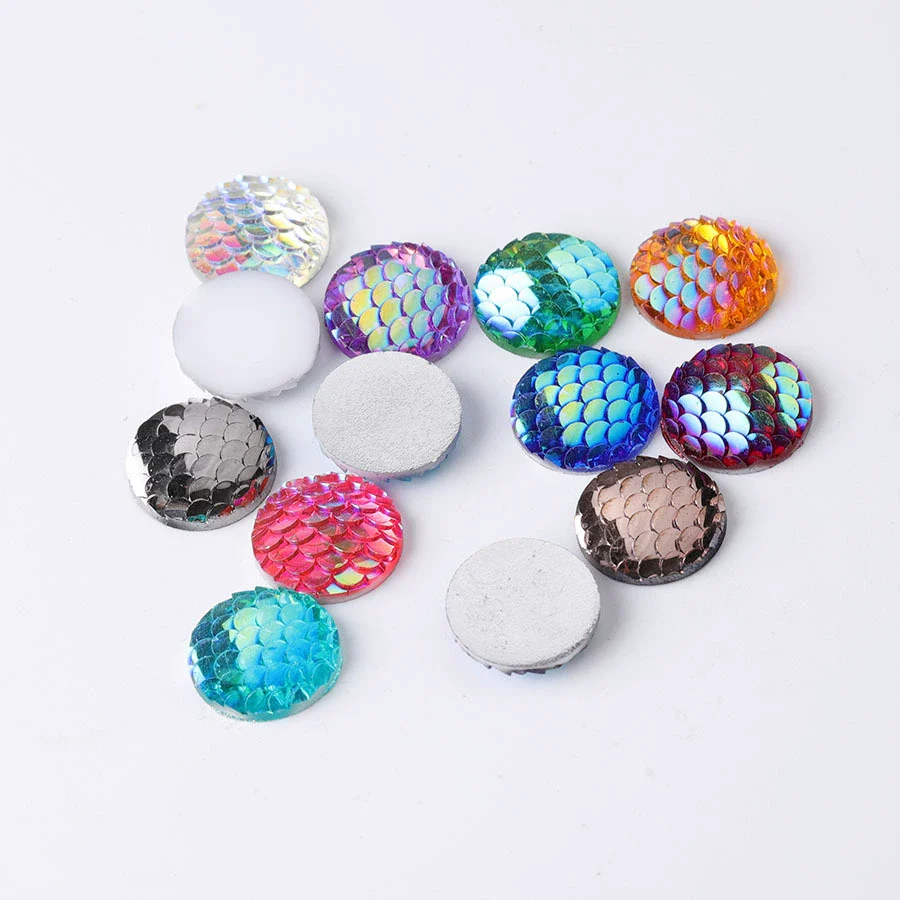 Jewelry Accessories Plastic Resin Geometric Round Fish Flake Patch Flat Bottom Drill