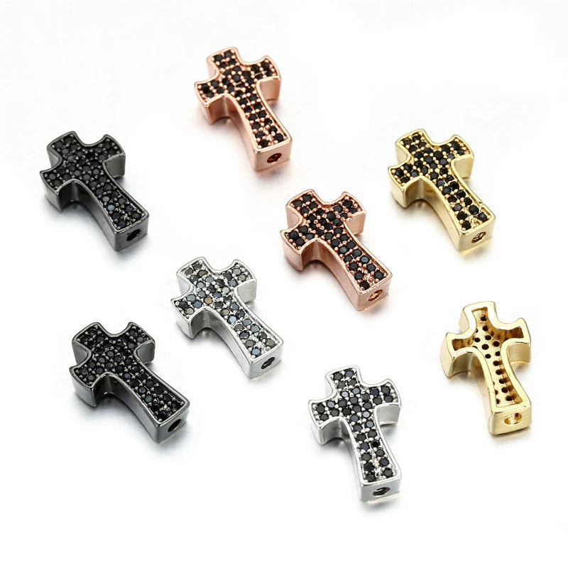 Jewelry Accessories Punk Style Copper Microinlaid Zircon Cross Fourcolor Perforated Electroplated Bracelet Necklace Loose Beads