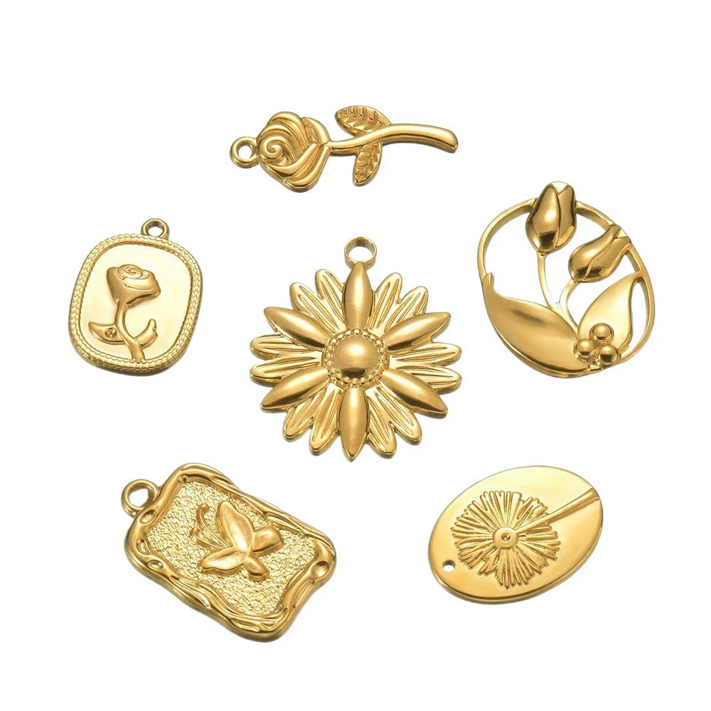 Jewelry Accessories Rose Pendant Retro Flower Stainless Steel Irregular Electroplated Diy Handmade Earrings Necklace - Image 5