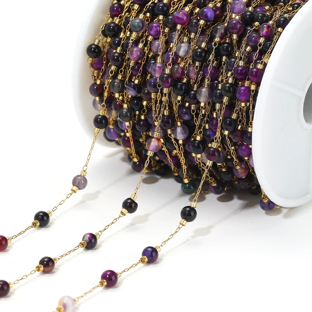 Jewelry Accessories Round Natural Stone Stainless Steel Chain Gold Plated - Image 17