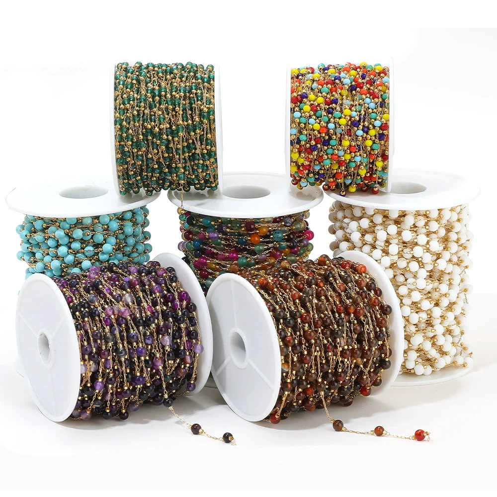 Jewelry Accessories Round Natural Stone Stainless Steel Chain Gold Plated - Image 5