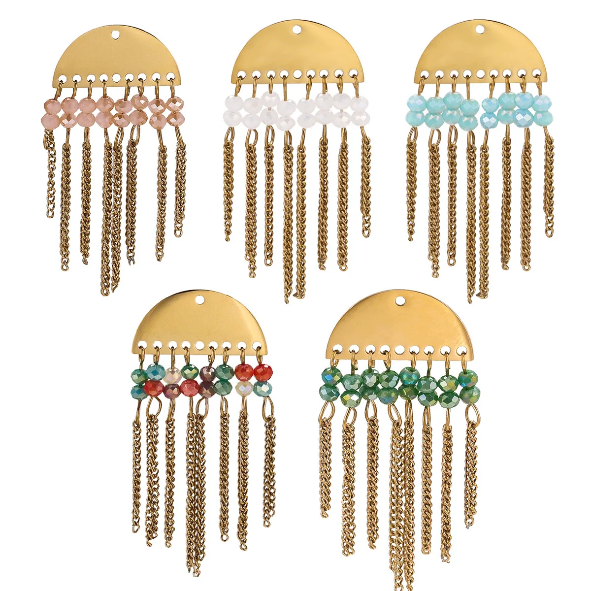 Jewelry Accessories Stainless Steel Bohemian Crystal Metal Tassel Electroplated Diy Earrings