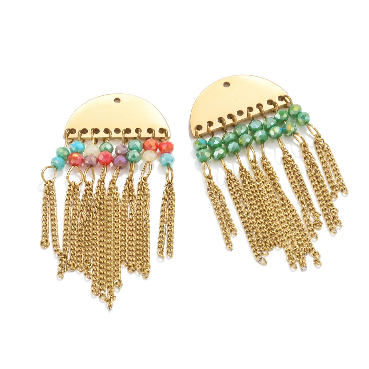 Jewelry Accessories Stainless Steel Bohemian Crystal Metal Tassel Electroplated Diy Earrings - Image 5
