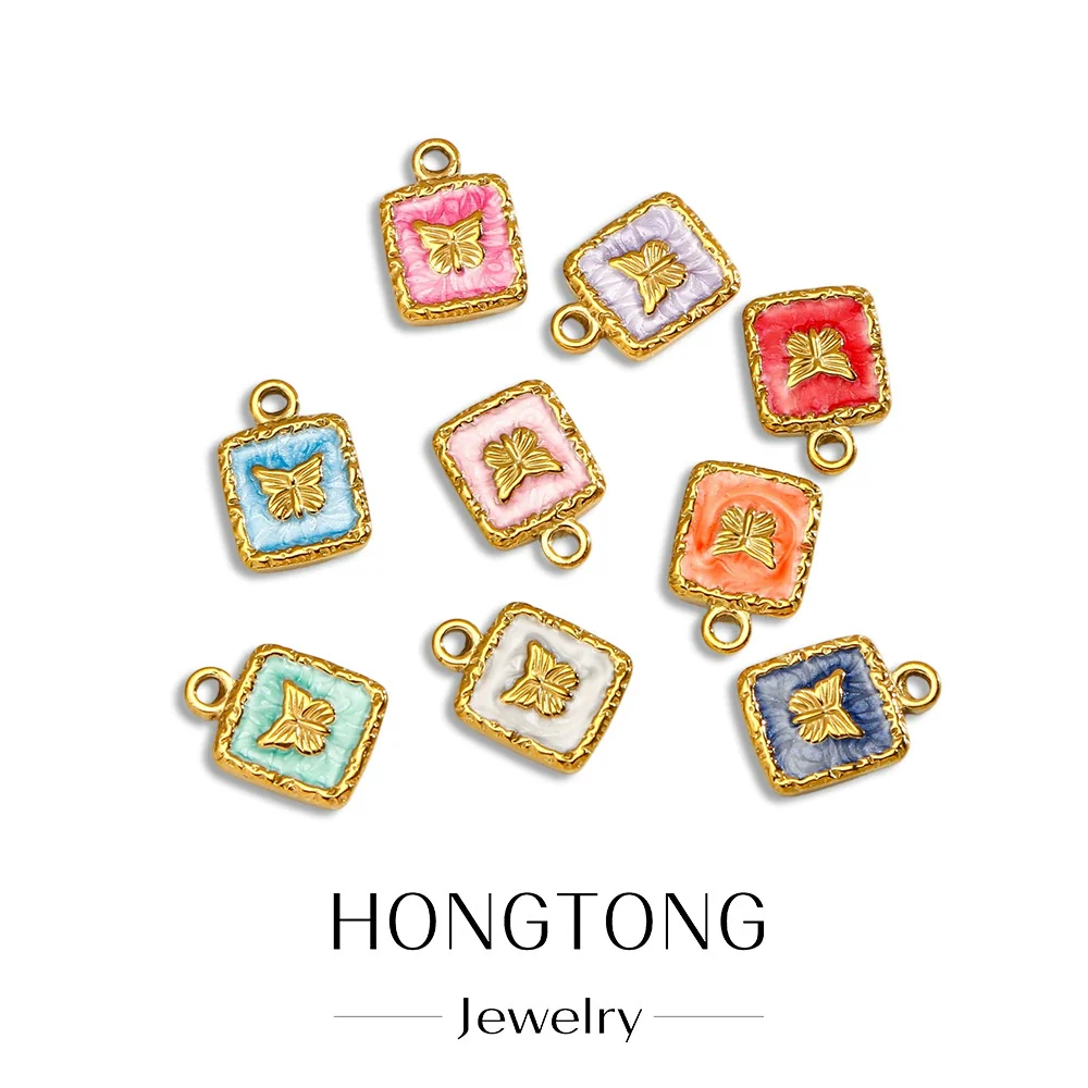 Jewelry Accessories Stainless Steel Enamel Square Butterfly Pendant Dripping Oil Style