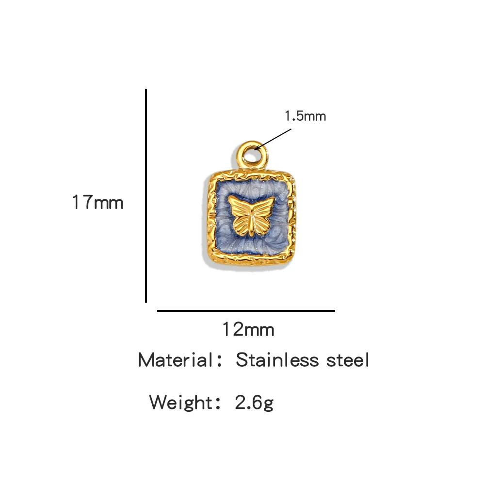 Jewelry Accessories Stainless Steel Enamel Square Butterfly Pendant Dripping Oil Style - Image 10