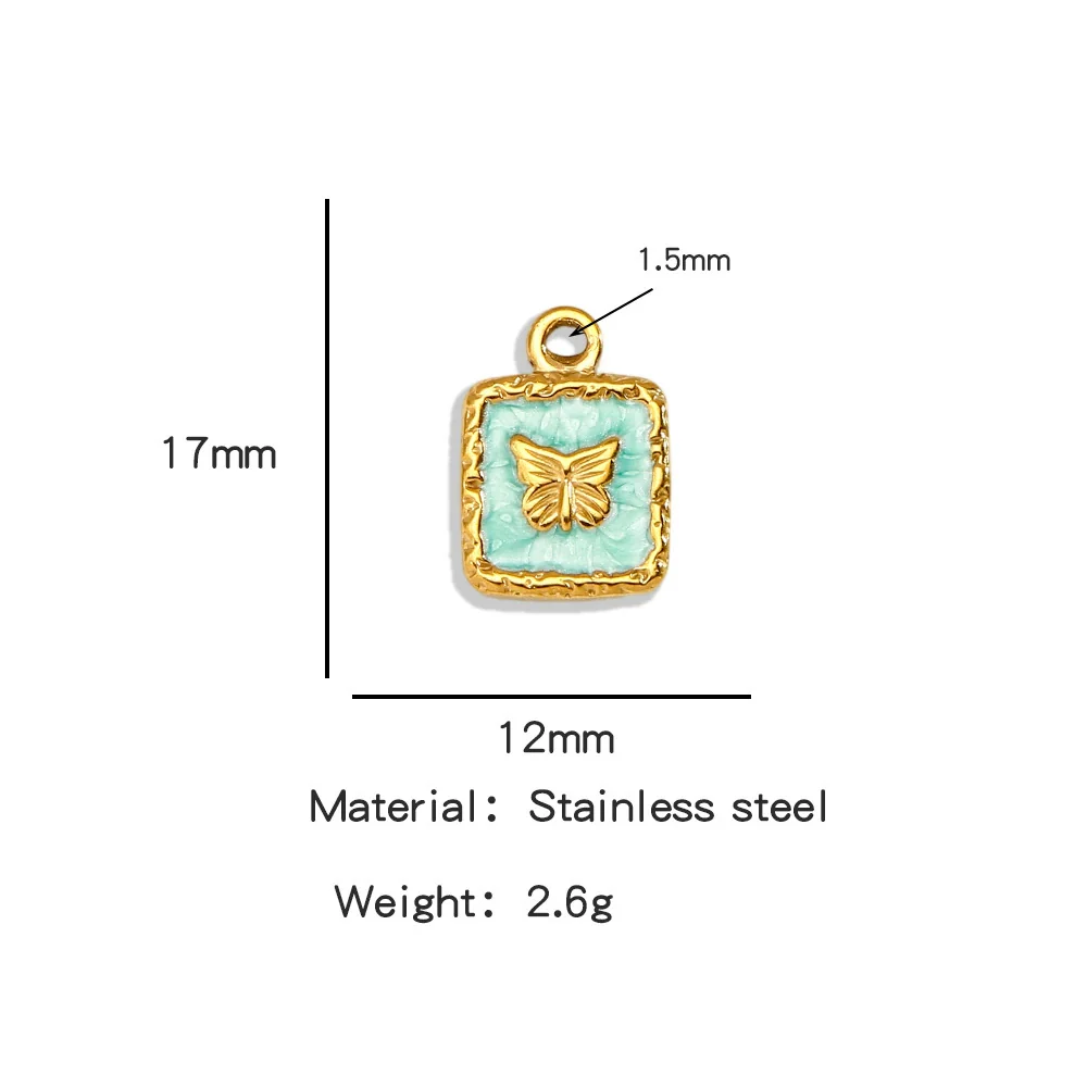 Jewelry Accessories Stainless Steel Enamel Square Butterfly Pendant Dripping Oil Style - Image 13