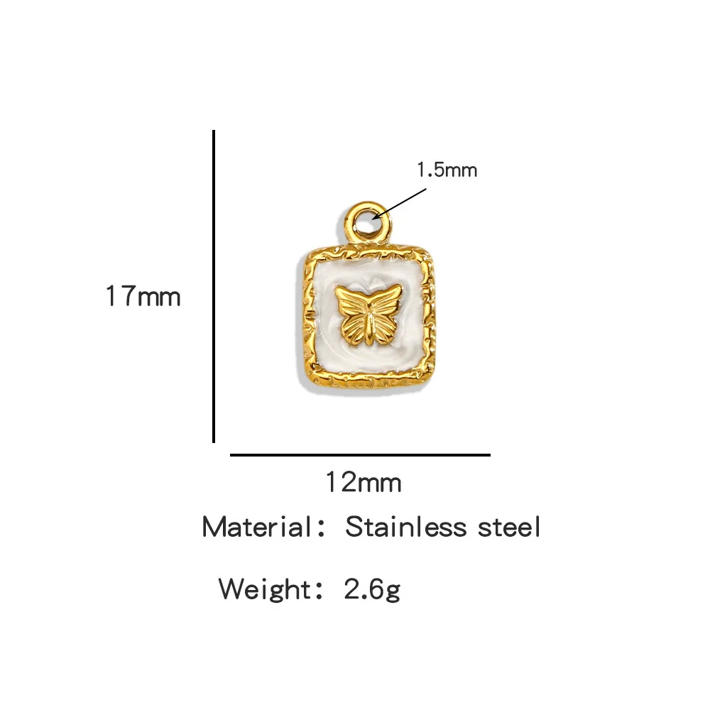 Jewelry Accessories Stainless Steel Enamel Square Butterfly Pendant Dripping Oil Style - Image 14