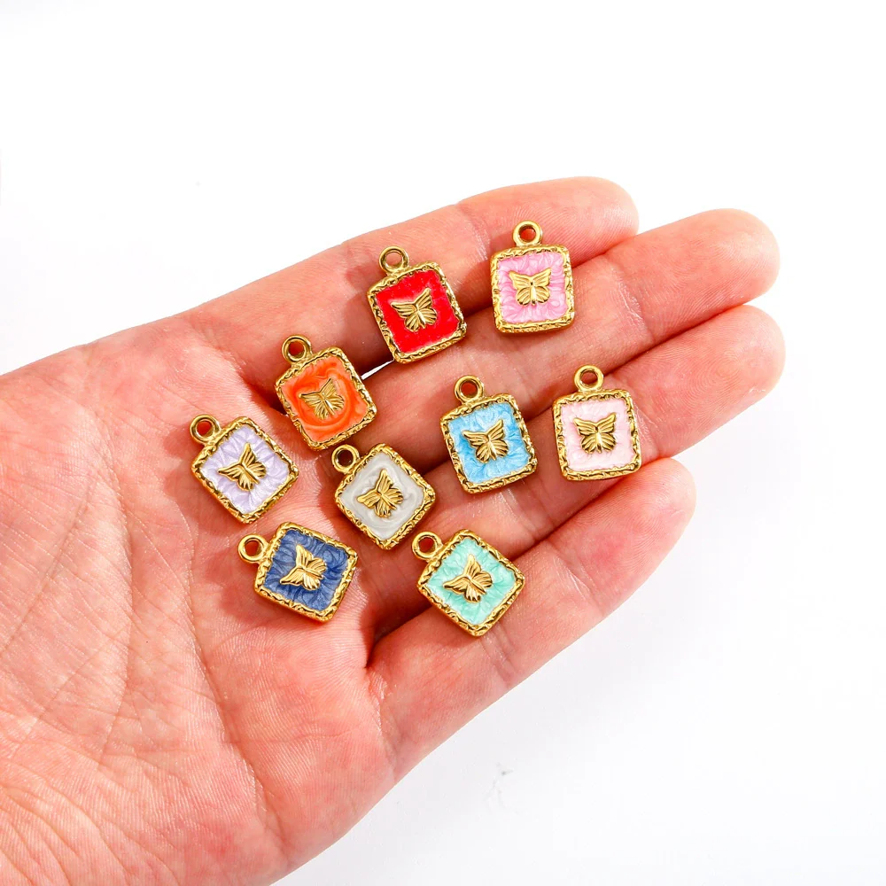 Jewelry Accessories Stainless Steel Enamel Square Butterfly Pendant Dripping Oil Style - Image 4