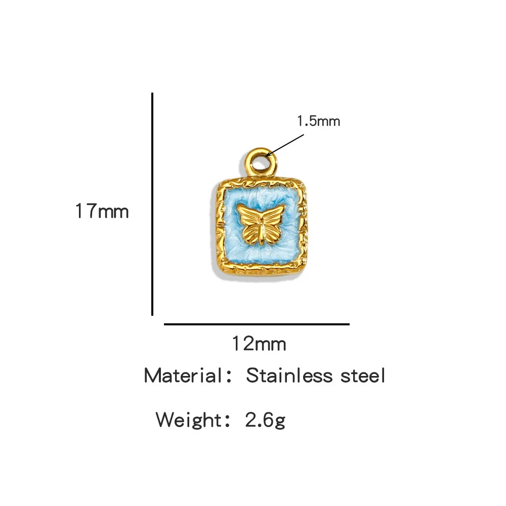 Jewelry Accessories Stainless Steel Enamel Square Butterfly Pendant Dripping Oil Style - Image 7