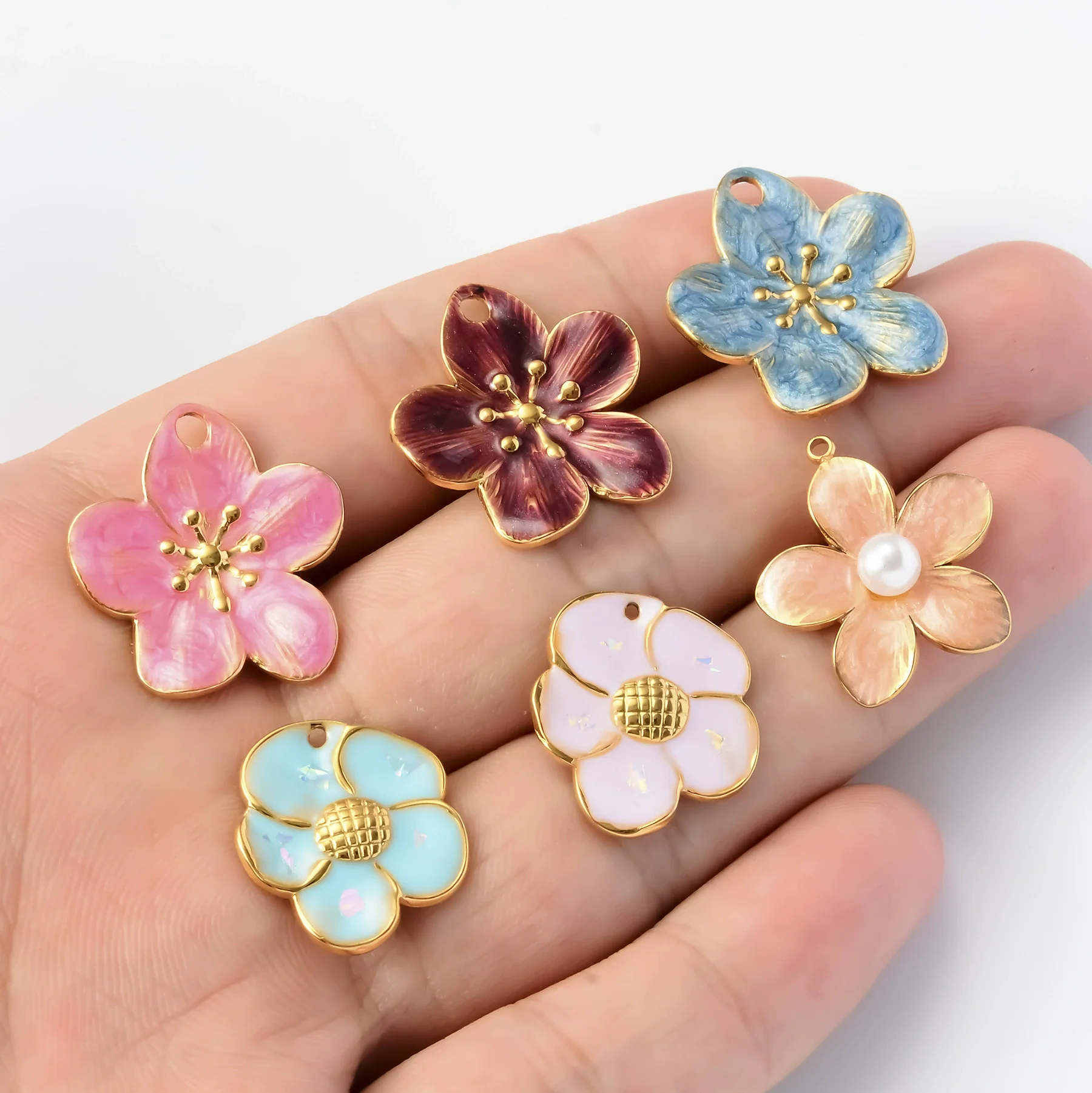 Jewelry Accessories Stainless Steel Floral Dripping Oil Style Pendant Bracelet And Earrings Material - Image 3