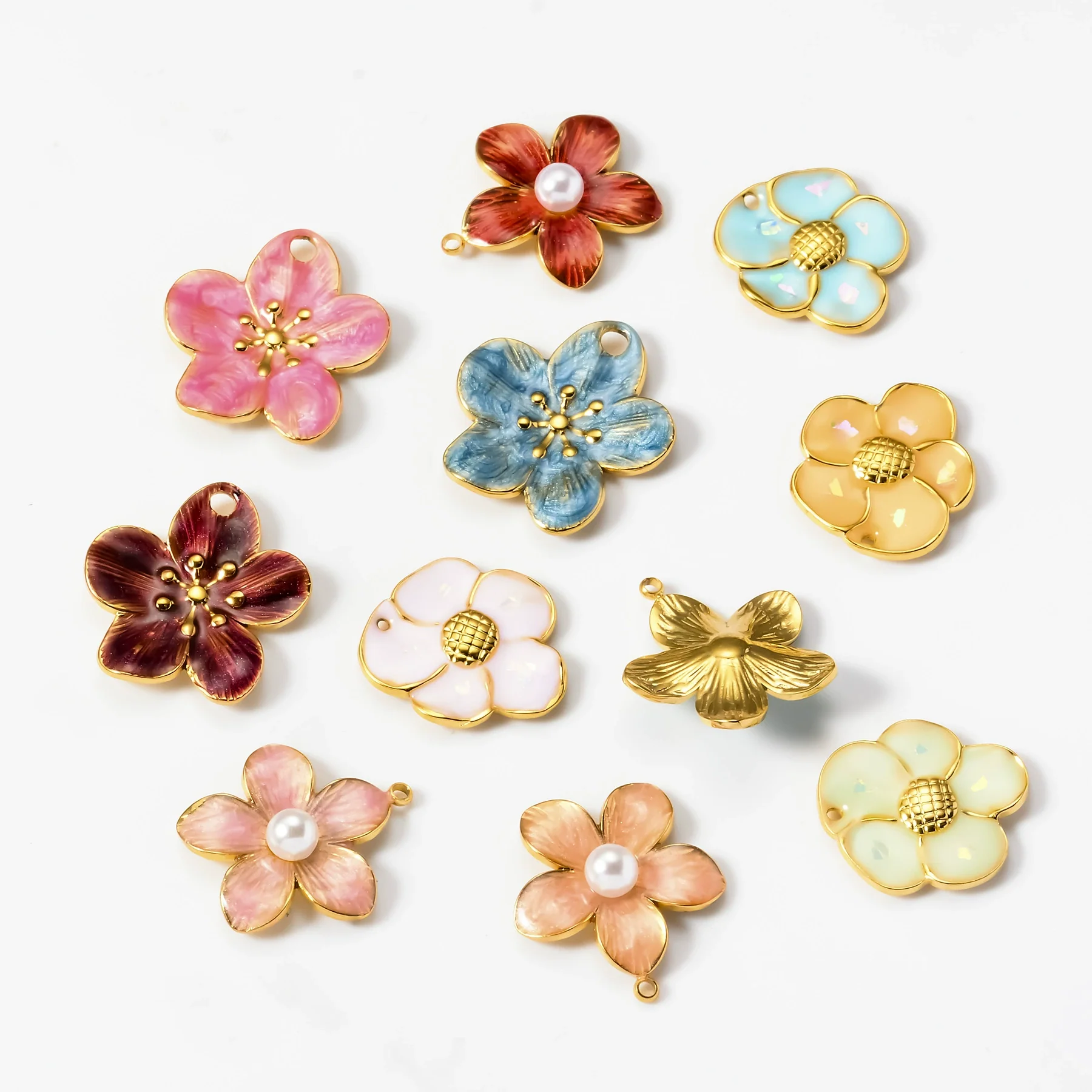 Jewelry Accessories Stainless Steel Floral Dripping Oil Style Pendant Bracelet And Earrings Material - Image 4