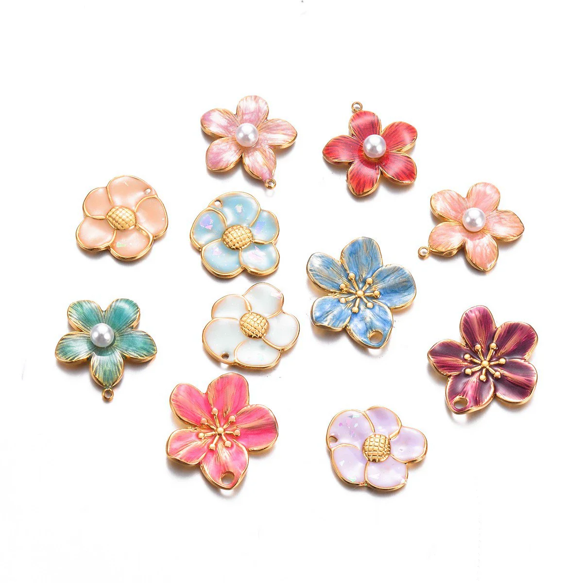 Jewelry Accessories Stainless Steel Floral Dripping Oil Style Pendant Bracelet And Earrings Material - Image 5