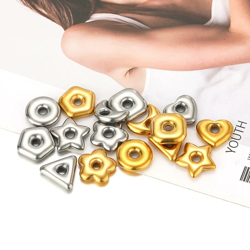 Jewelry Accessories Stainless Steel Flowers Geometric Fivepointed Star Square Gasket Beads Electroplated Pendant For Necklace Bracelet - Image 3