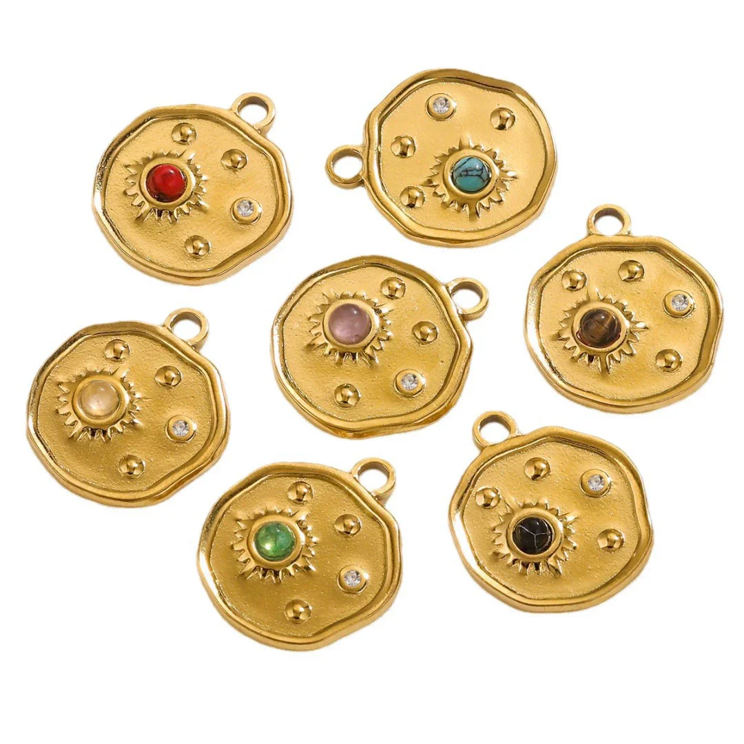 Jewelry Accessories Stainless Steel Geometric Sun And Moon Pendant With Inlay Totem Design - Image 4
