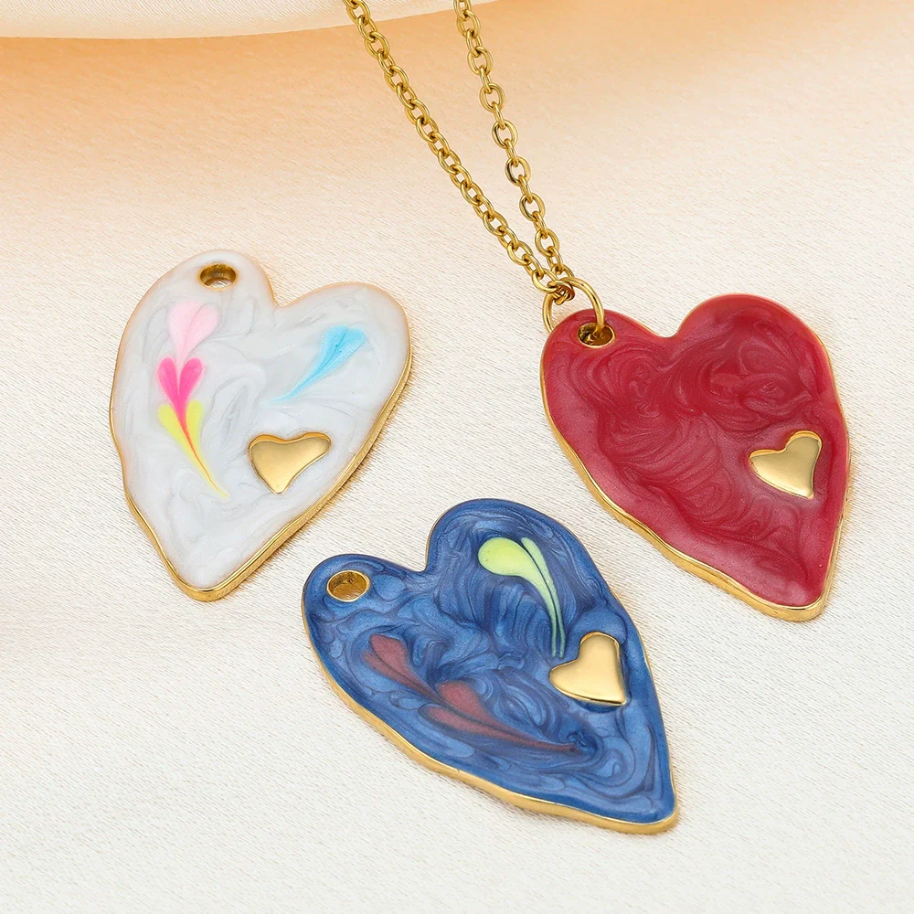 Jewelry Accessories Stainless Steel Heart Shape Dripping Oil Pendant For Bracelet Necklace Clothing - Image 3