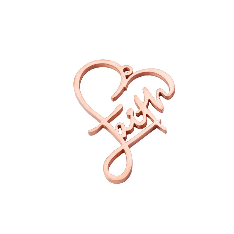 Jewelry Accessories Stainless Steel Heart Shaped Faith English Word Necklace Pendant With Electroplating - Image 4