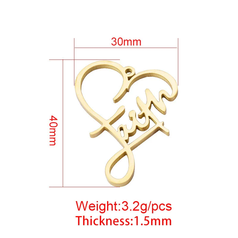 Jewelry Accessories Stainless Steel Heart Shaped Faith English Word Necklace Pendant With Electroplating - Image 5