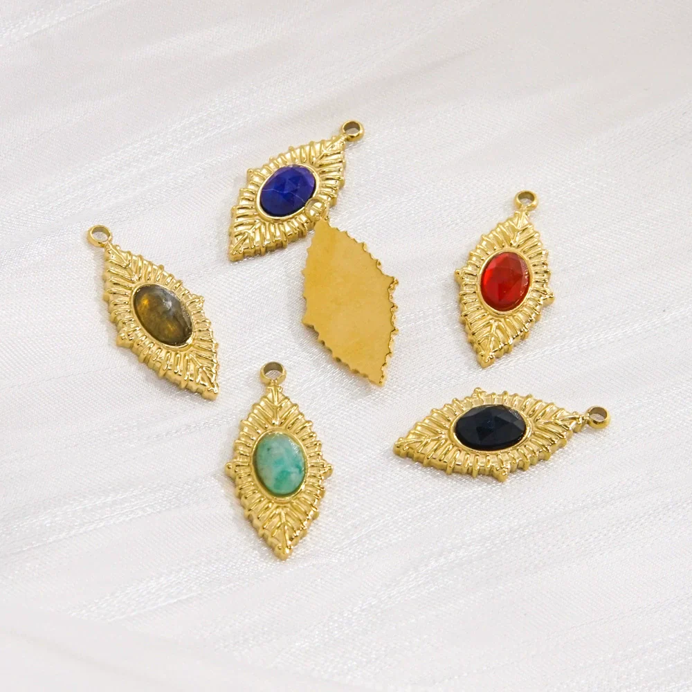Jewelry Accessories Stainless Steel Inlaid Natural Stone French Retro Oval Leaves Geometric Style - Image 3