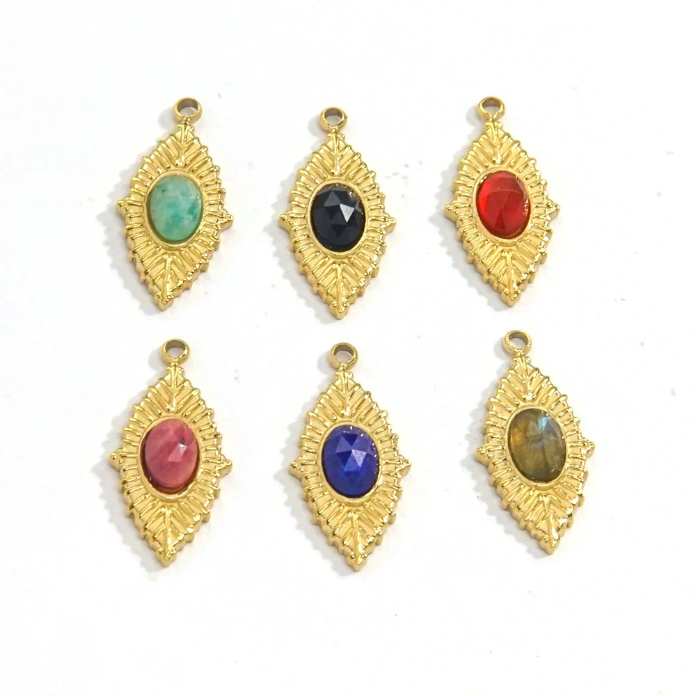 Jewelry Accessories Stainless Steel Inlaid Natural Stone French Retro Oval Leaves Geometric Style - Image 5