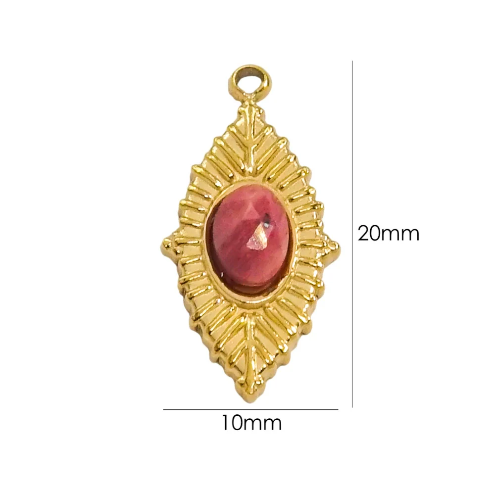 Jewelry Accessories Stainless Steel Inlaid Natural Stone French Retro Oval Leaves Geometric Style - Image 6