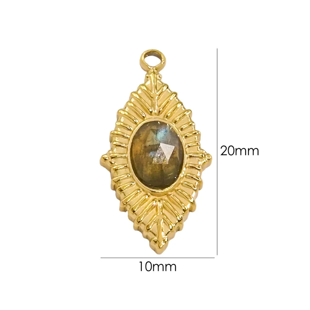 Jewelry Accessories Stainless Steel Inlaid Natural Stone French Retro Oval Leaves Geometric Style - Image 8