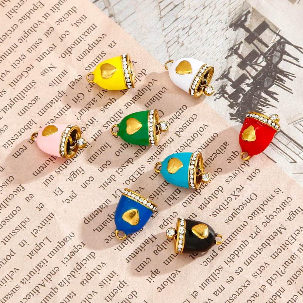 Jewelry Accessories Stainless Steel Little Bell Heart Shaped With Diamonds Dripping Oil Jewelry - Image 4
