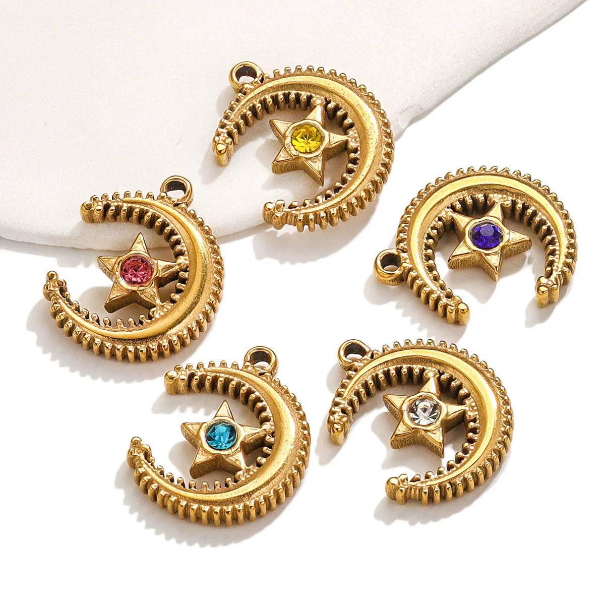 Jewelry Accessories Stainless Steel Moon Fivepointed Star Fish Pattern Electroplated Pendant Necklace Earrings