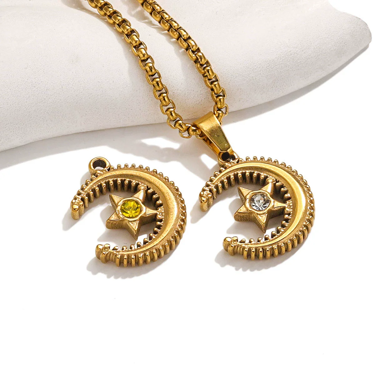 Jewelry Accessories Stainless Steel Moon Fivepointed Star Fish Pattern Electroplated Pendant Necklace Earrings - Image 2