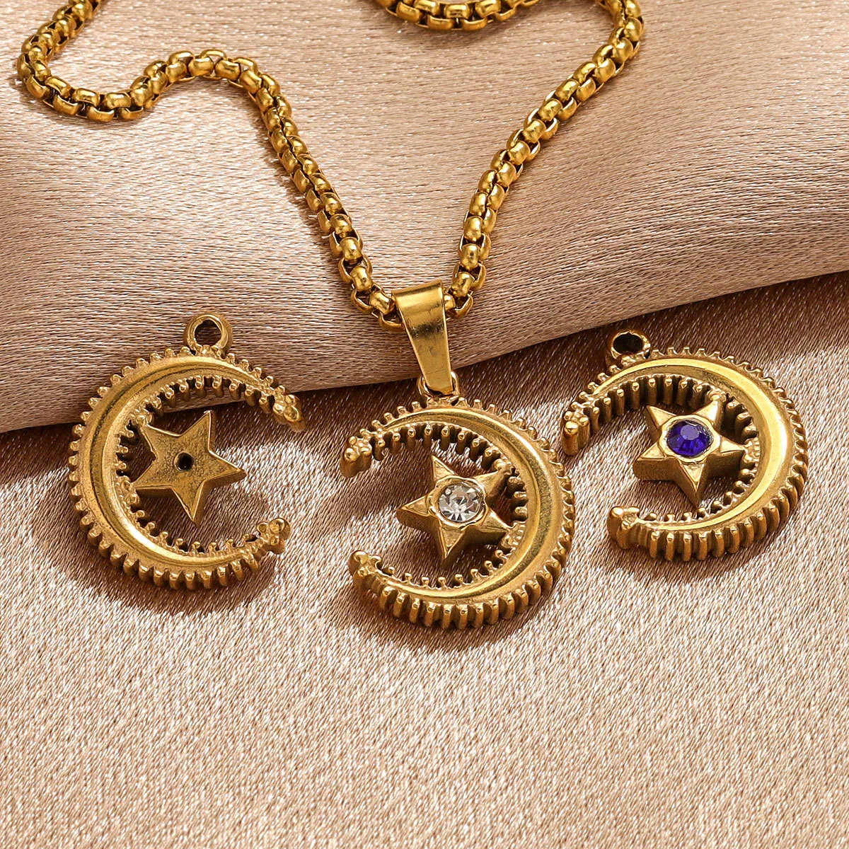 Jewelry Accessories Stainless Steel Moon Fivepointed Star Fish Pattern Electroplated Pendant Necklace Earrings - Image 3