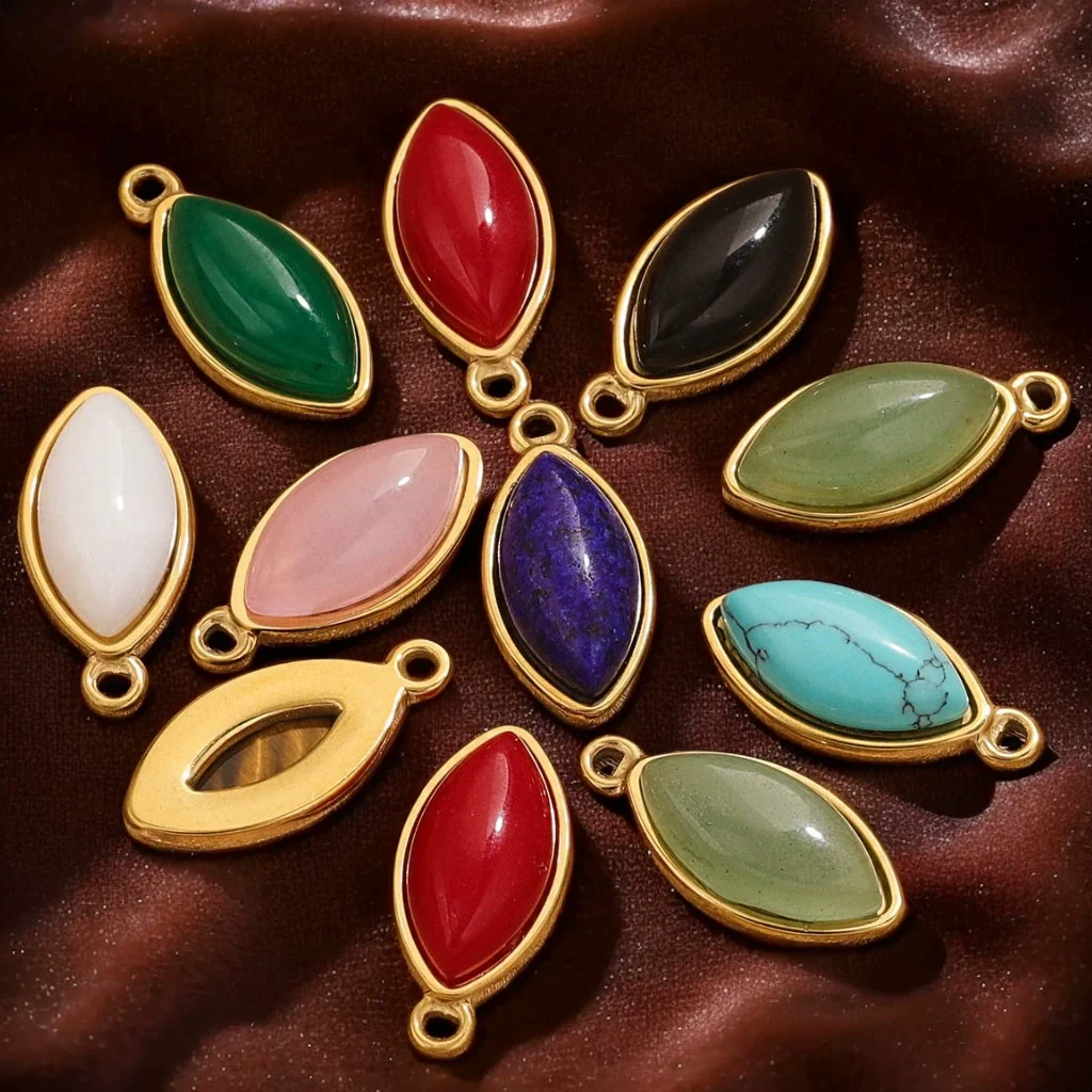 Jewelry Accessories Stainless Steel Natural Stone Oval Horse Eye Pendant Electroplated 18K Gold - Image 2